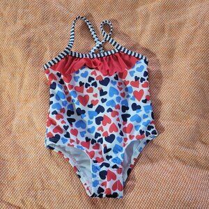 LikeNew Healthtex Red White And Blue Hearts One Piece Swimsuit Girls 0-3 Months